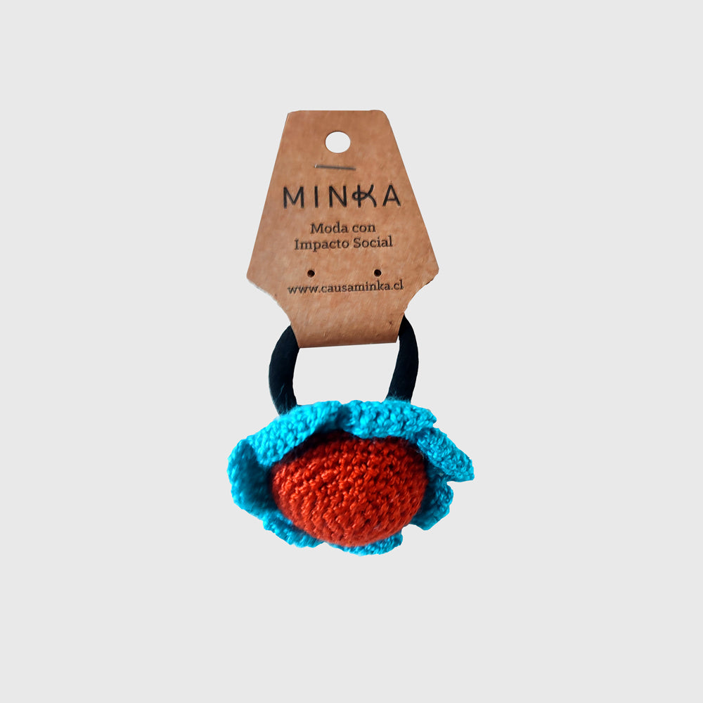 Coleta crochet flora naranja