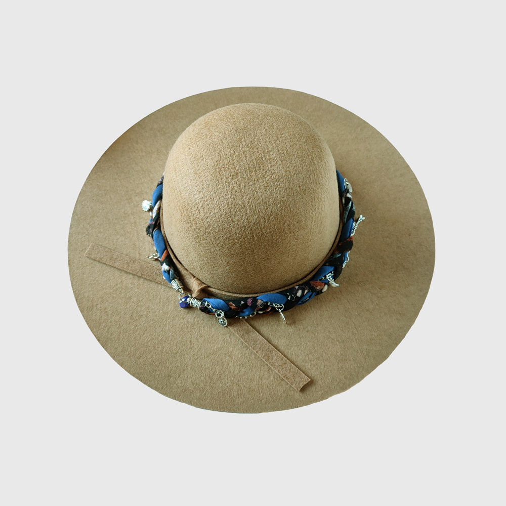 Sombrero ala ancha Beige - Strap Azul