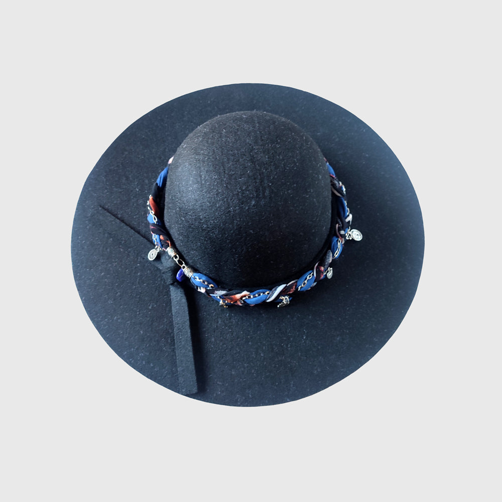 Sombrero ala ancha negro - Strap Azul