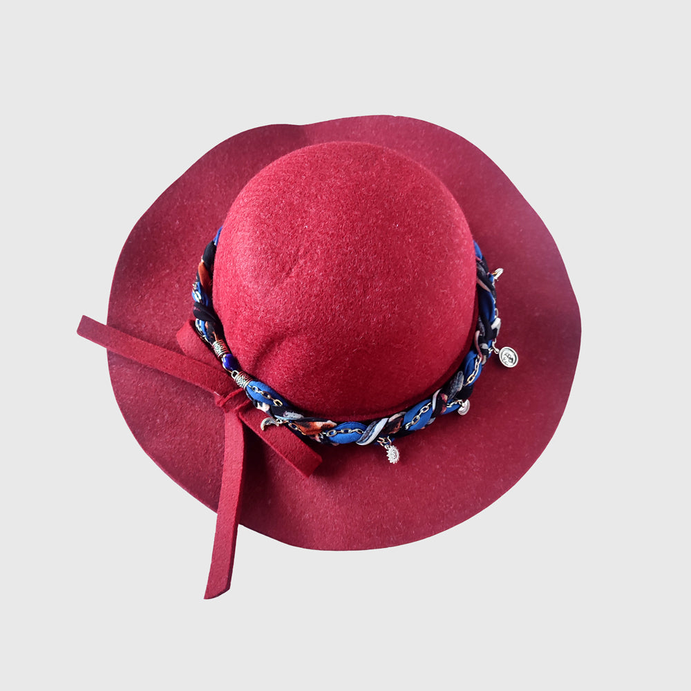Sombrero ala corta burdeo - Strap Azul