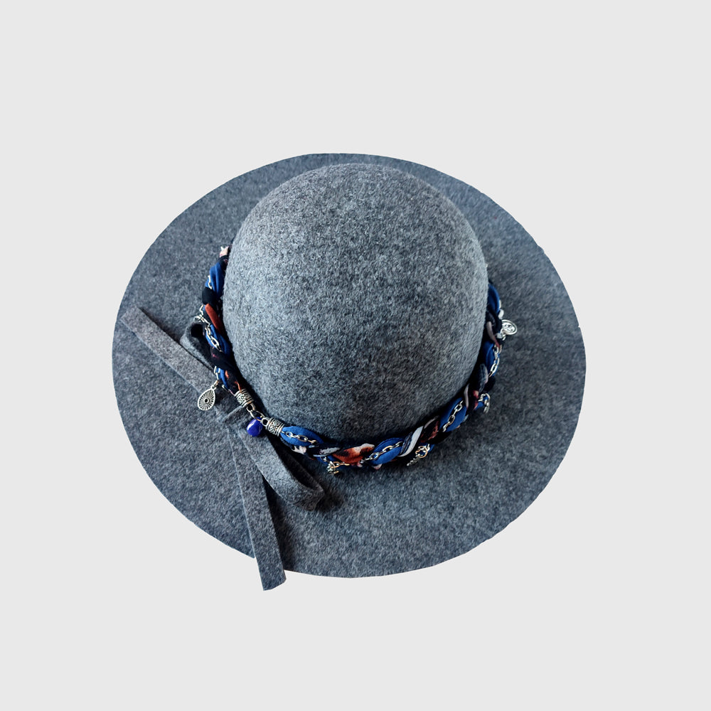 Sombrero ala corta gris - Strap Azul